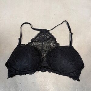 Victoria's Secret PINK Date Racerback‎ Push Up Bra Black Floral Lace 36C